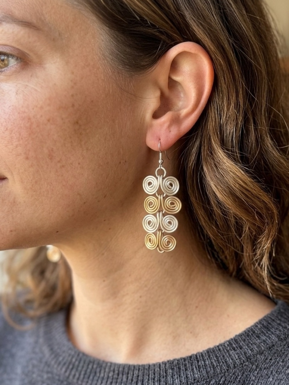 Elegant Egyptian Coil Gold and Silver Spiral Earrings